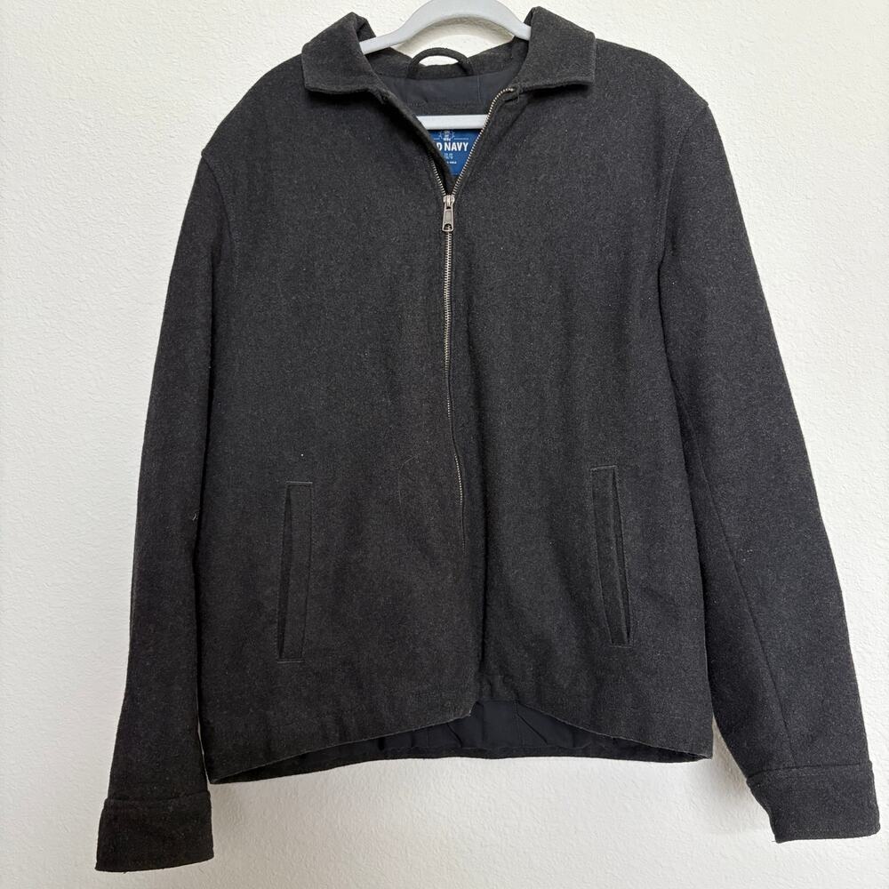 Wool Jacket Mens Old Navy charcoal coat Lg zip front minimalist preppy Normcore